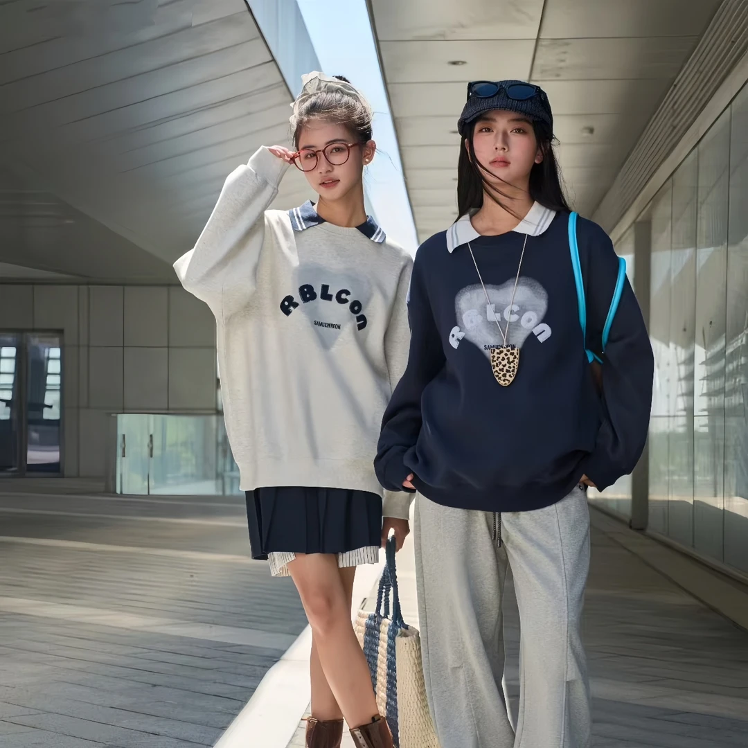 初中学生POLO衫卫衣少女大童高中生潮牌款式长袖T恤2025春秋新款