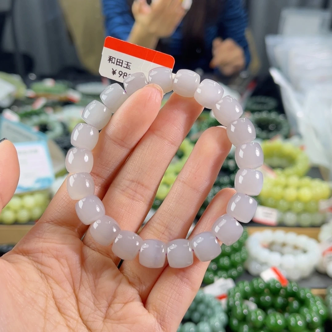 和田玉未镶嵌手链纯天然和田玉10mm青海烟紫直切