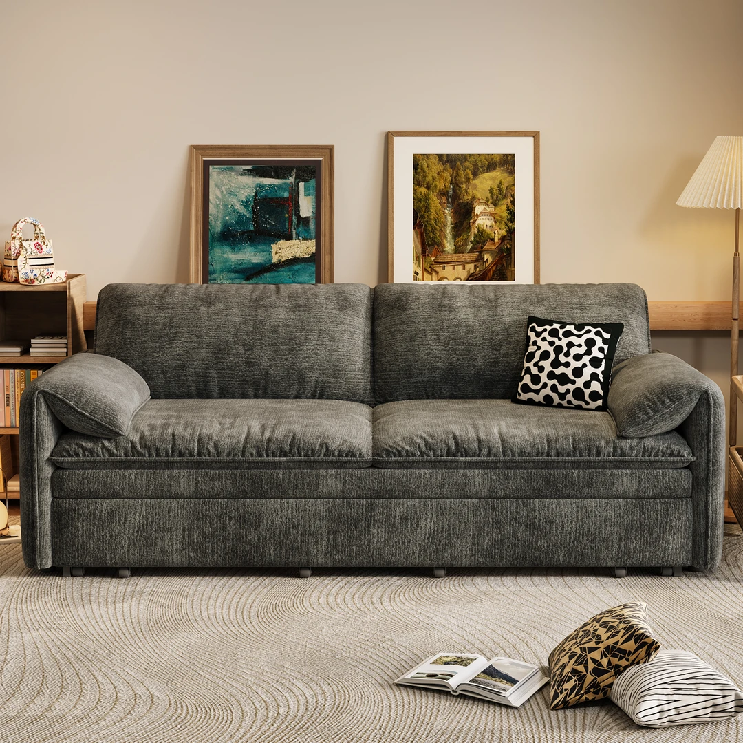 雪尼尔沙发床两用小户型客厅公寓可折叠储物书房阳台抽拉式小沙发