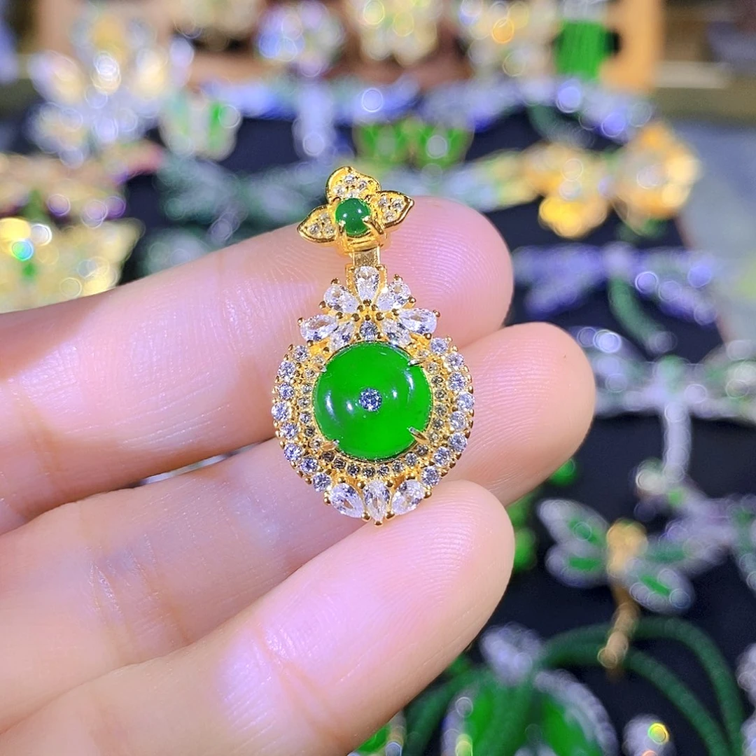 吊坠(不含链)银S925镶嵌翡翠