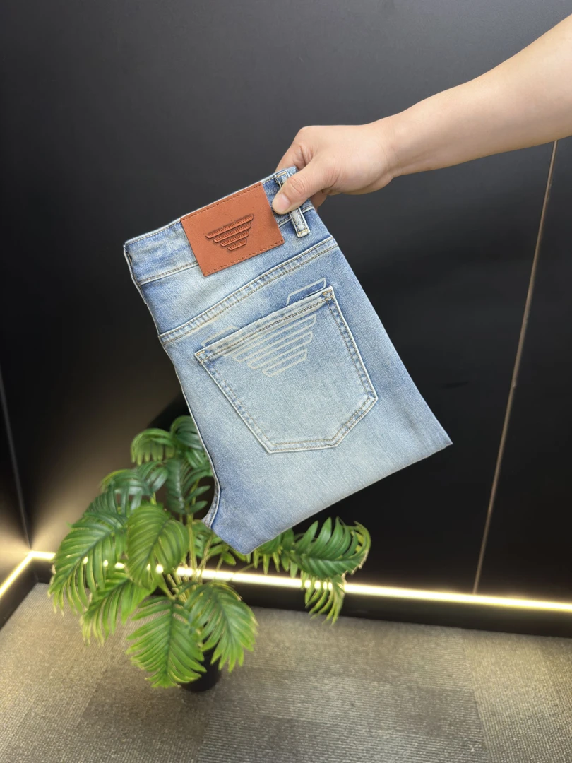 【ZB专属】385#广东蓝手绘款男士牛仔裤轻奢弹力休闲百搭修身小直筒