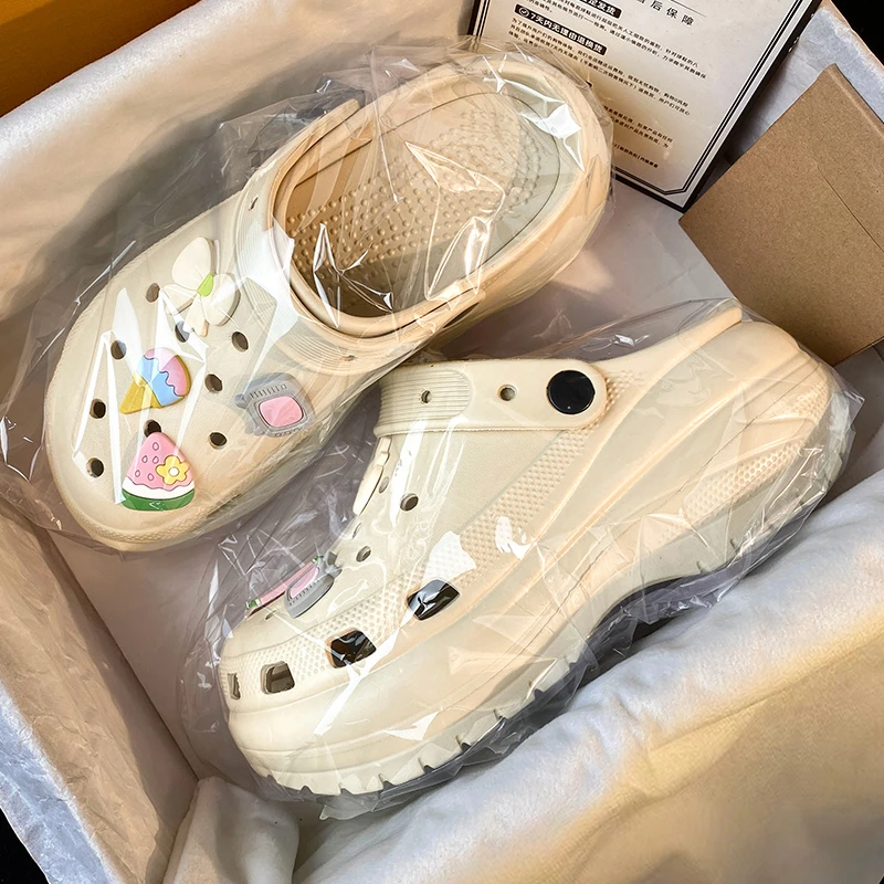 正品光轮洞洞鞋女款外穿EVA厚底踩屎感情侣包头一脚蹬防滑凉拖