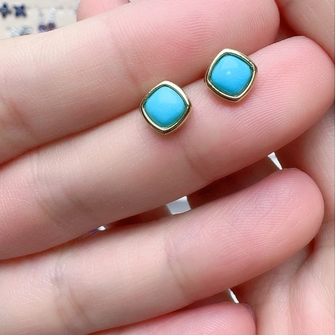 绿松石耳饰银S925镶嵌