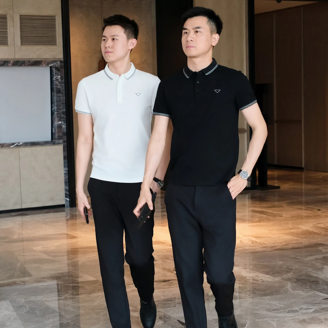 【恒贝】条纹三角绣标透气POLO衫男士商务休闲百搭短袖上衣