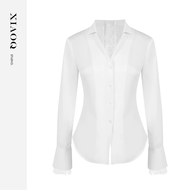 【小Q家】99004 设计感镂空蕾丝拼接衬衫