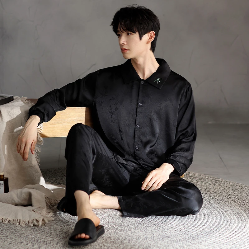 维多利亚男士睡衣春秋款冰丝睡衣新款长袖长裤薄款宽松家居服套装