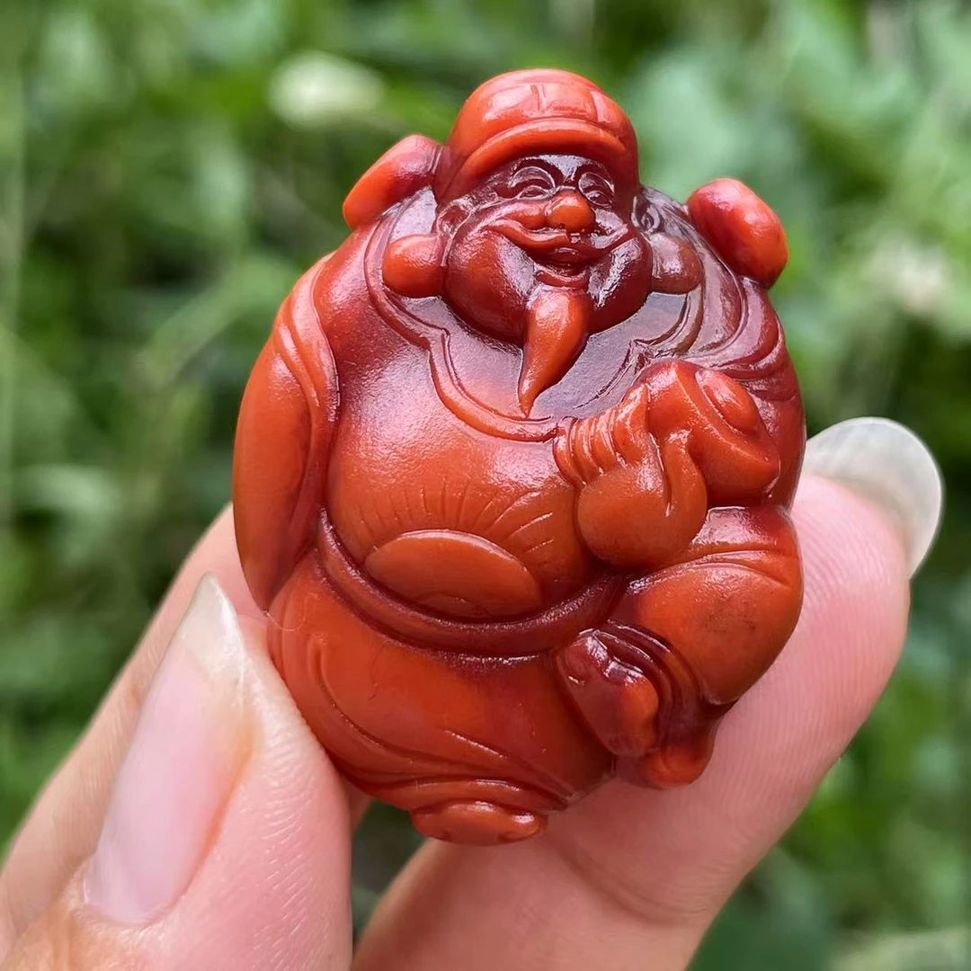 (传承全品级)南红瓦西牛血双色车厘子 财神爷吊坠 37.8*28.6*17.2