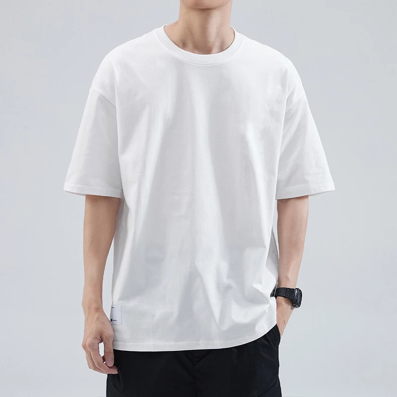 260克重磅纯棉短袖t恤男宽松圆领纯色全棉上衣白色打底半袖男内搭