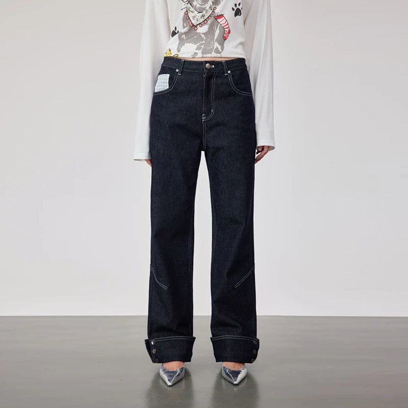 【OooF!Yang】新品25春夏翻边绣花牛仔裤