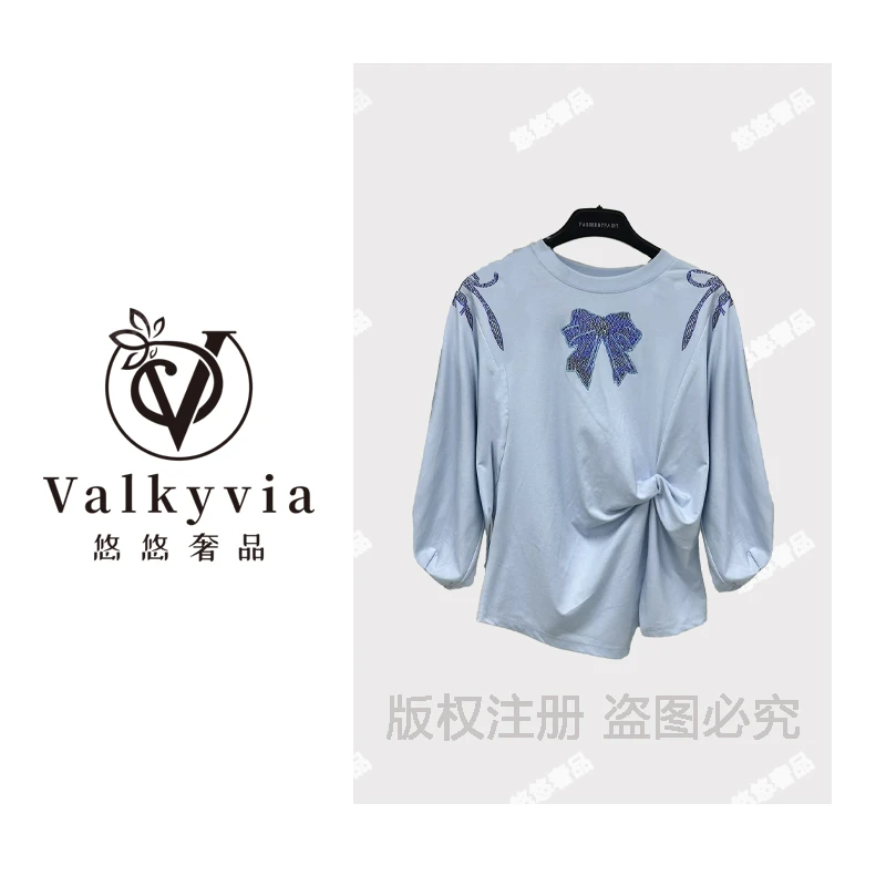 【Valkyvia/悠悠奢品】重工烫钻清新设计感T恤H6011