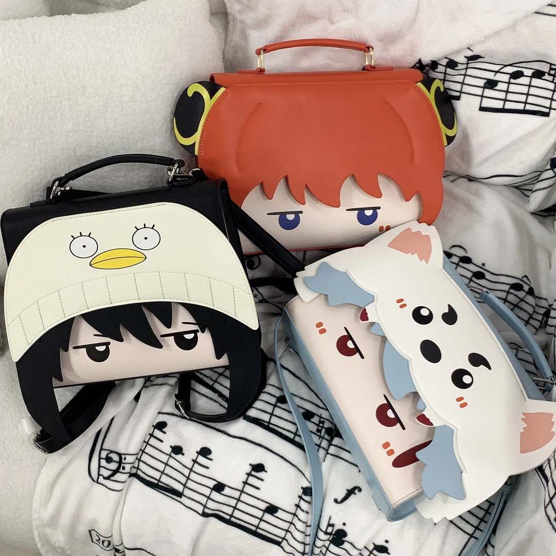 预售银魂同人周边坂田银时神乐桂小太郎PU刘海翻盖包原创痛包背包