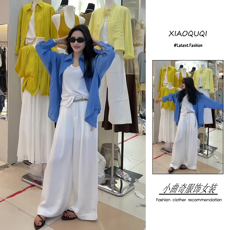 夏日流行穿搭一整套洋气衣服女新款2025年韩版衬衫背心阔腿裤套装