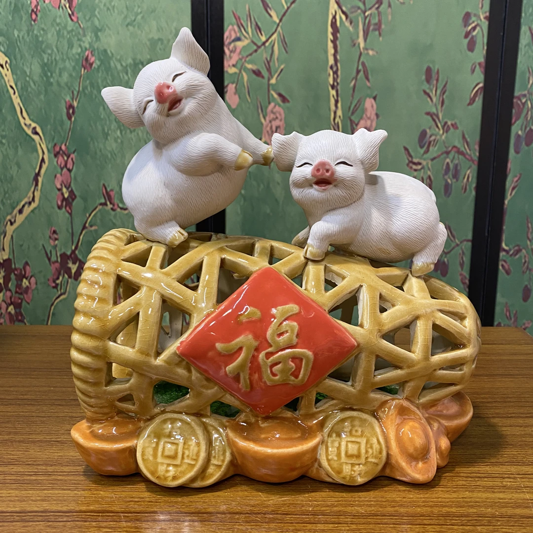 《猪笼入水》石湾手工陶瓷家居摆件适合客厅/玄关/会所送礼长23高25