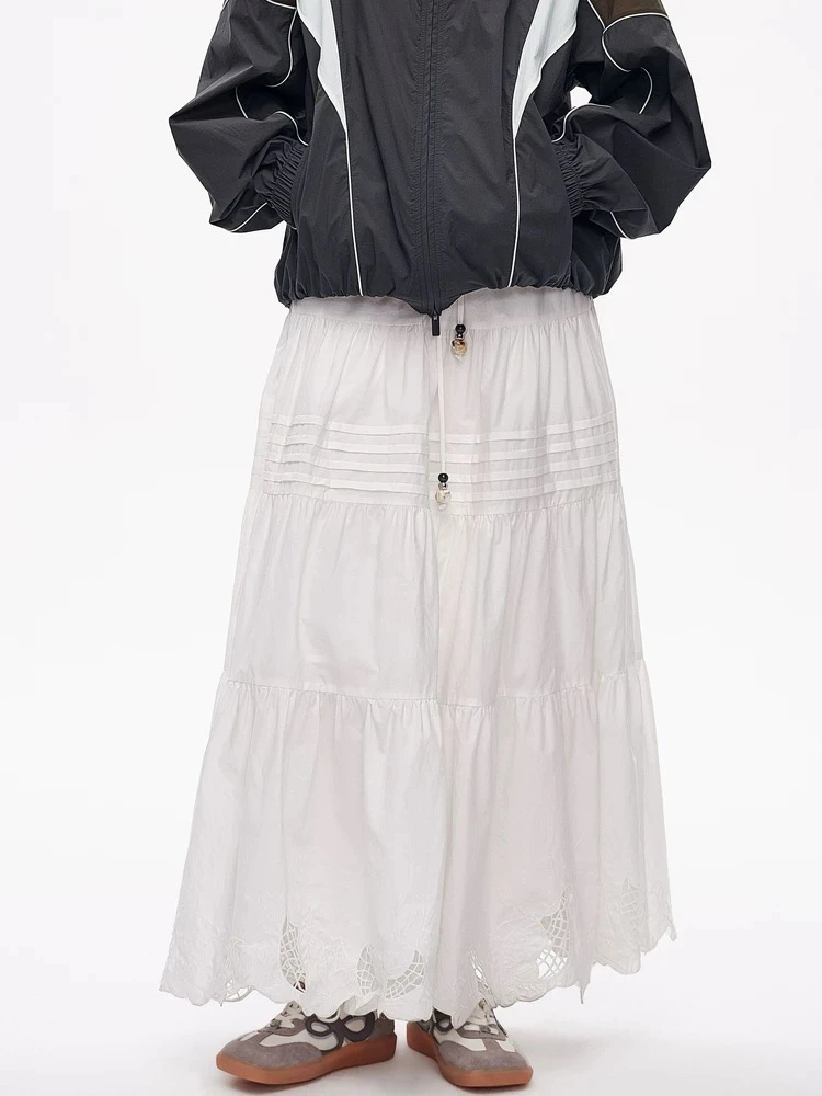 AVVENN 2025夏季新品抽绳腰丰盈饱满蛋糕裙浪漫半身裙