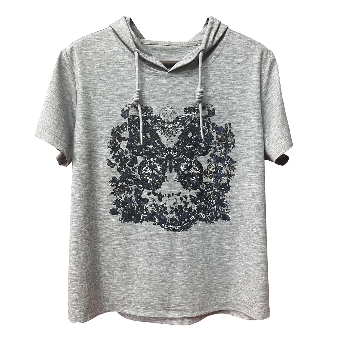 【蝶恋花-连帽卫衣】40-60岁精致女性夏季重工减龄印花宽松卫衣