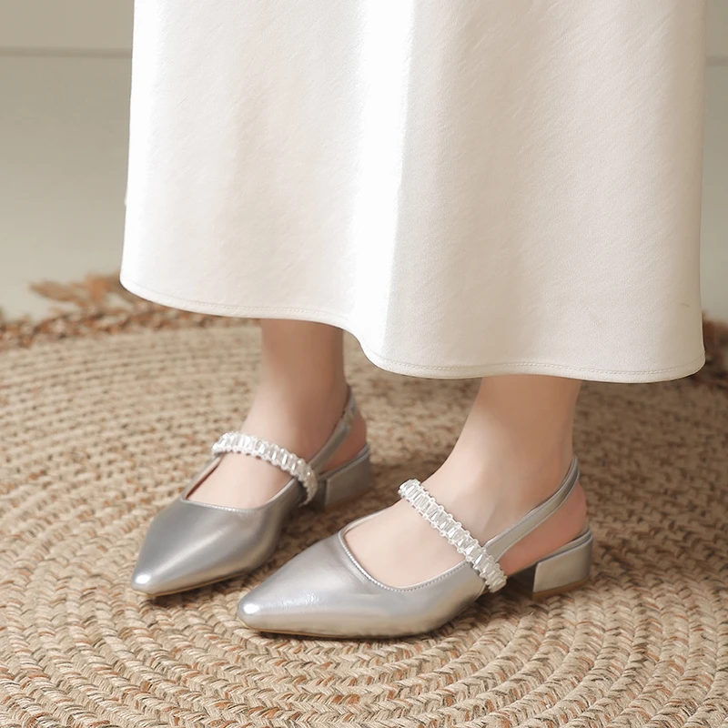 尖头中跟凉鞋女2025年夏季外穿粗跟仙女风气质时尚法式高跟鞋女款