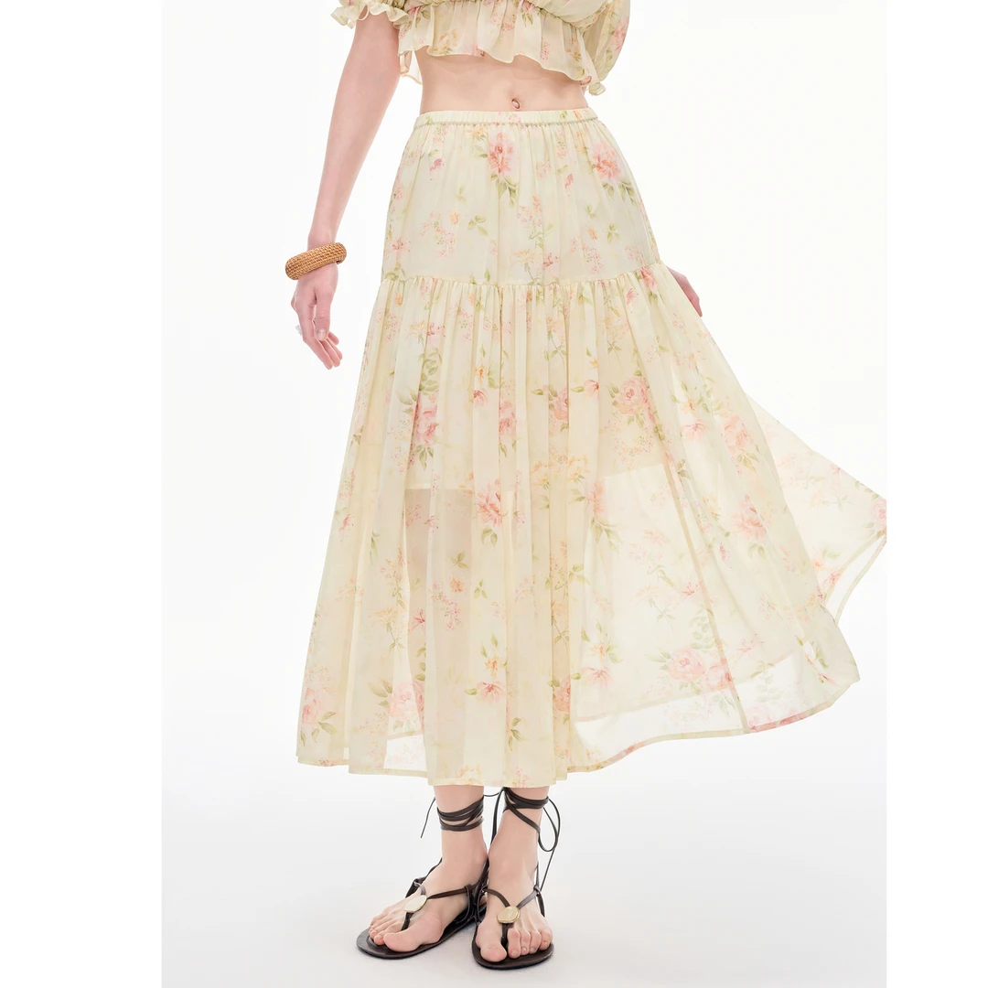 MISSCOCOON可可尼显瘦裙子女2025夏季新款度假印花雪纺A字半身裙