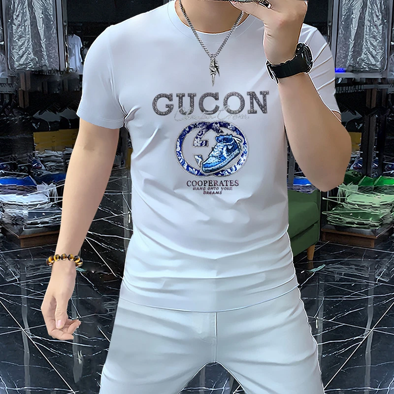 NDSL高级感夏季丝光棉短袖t恤男欧货高端潮牌字母印花修身百搭薄