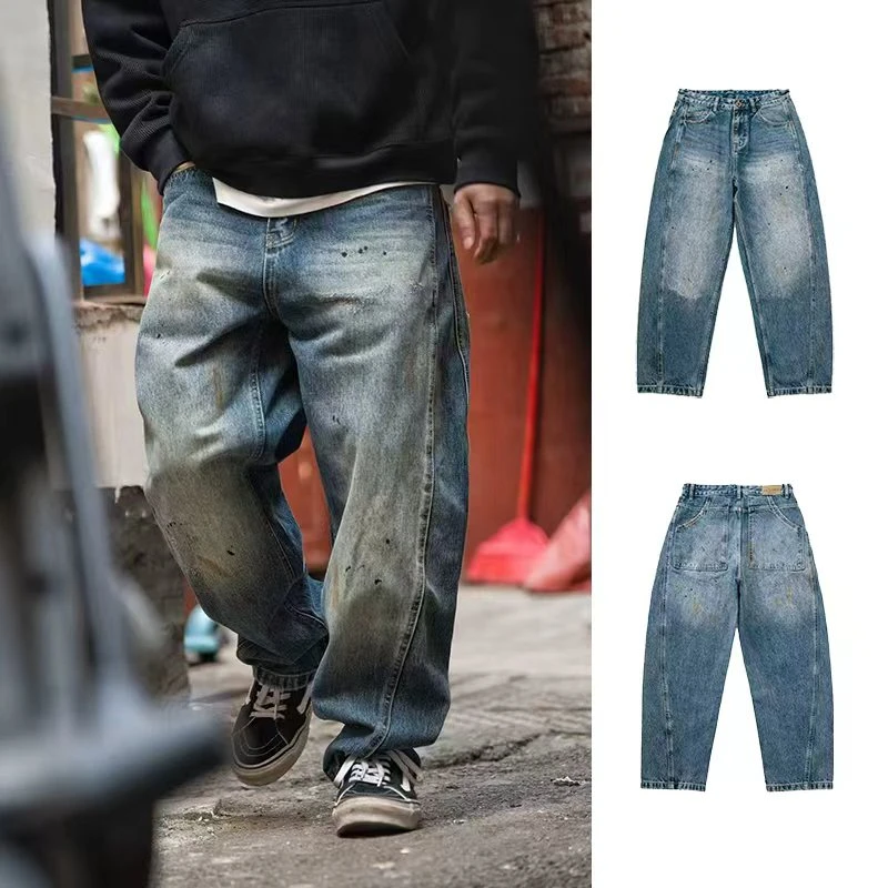 磨破做旧漆点结构牛仔裤 2228