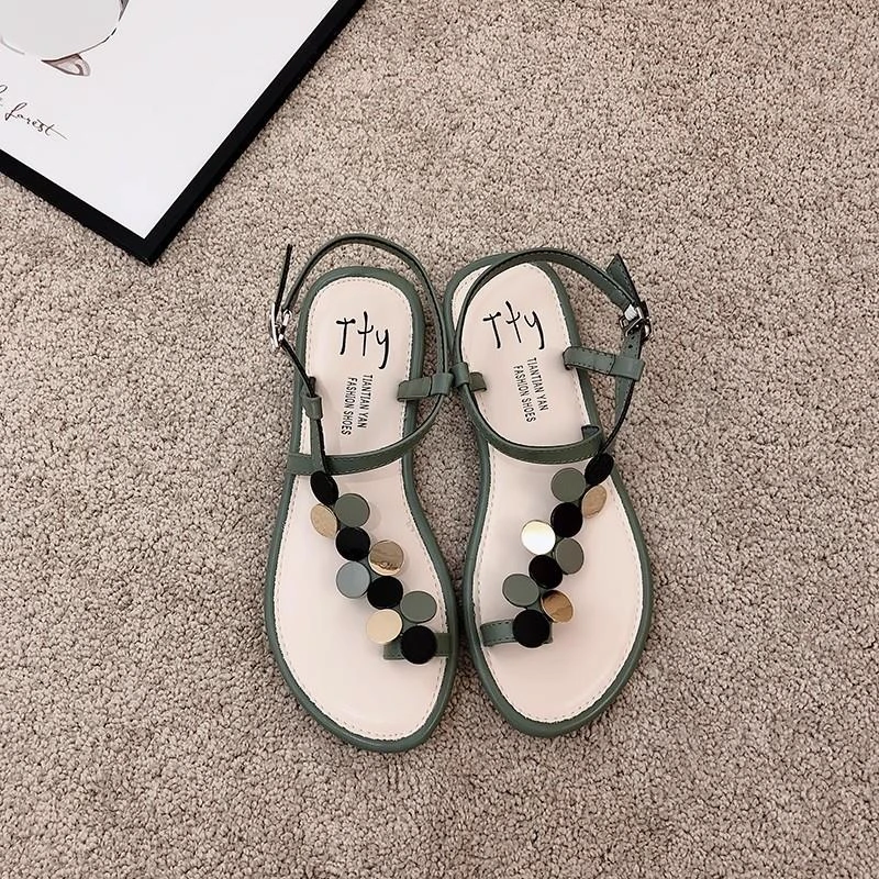 平底凉鞋女2025年夏季新款仙女风软底舒适百搭夹趾休闲沙滩罗马鞋