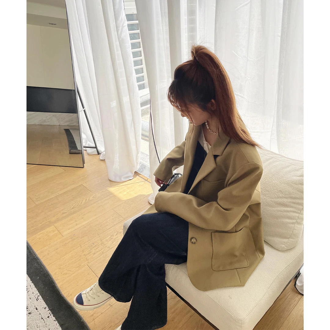 晶咕白标~早秋周刊 韩版复古气质西装外套女秋季新款宽松高级