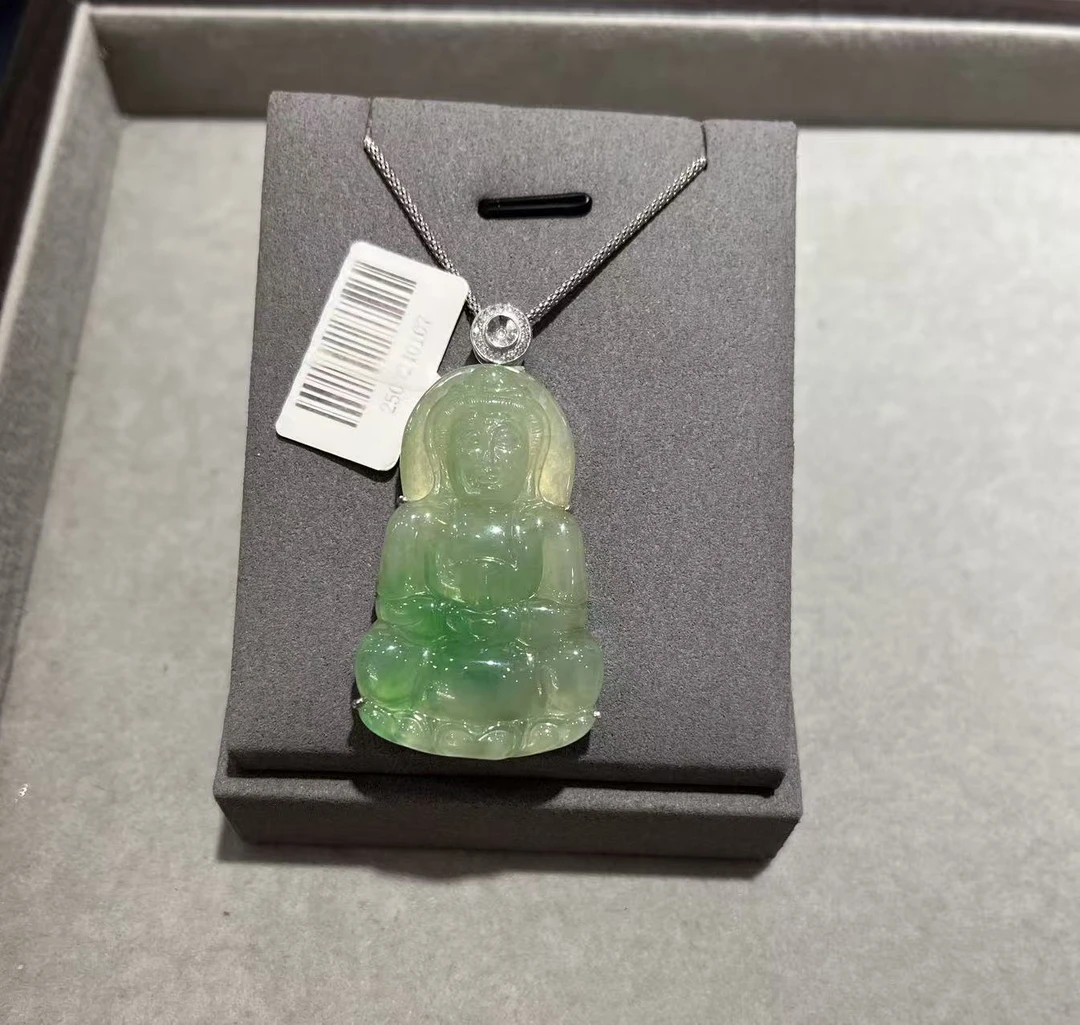 1115c【2509240107】观音翡翠吊坠18K手工精雕