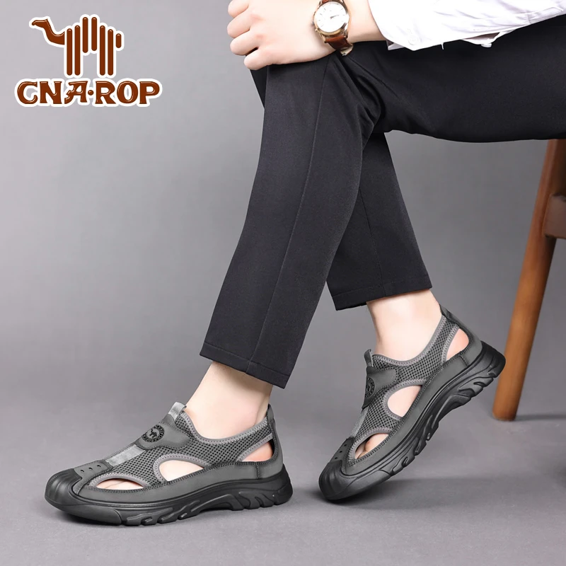 专柜正品男士休闲凉鞋外穿中老年沙滩爸爸鞋透气大码镂空