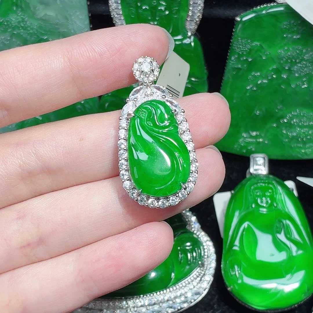 翡翠银S925镶嵌颈饰天然A货翡翠