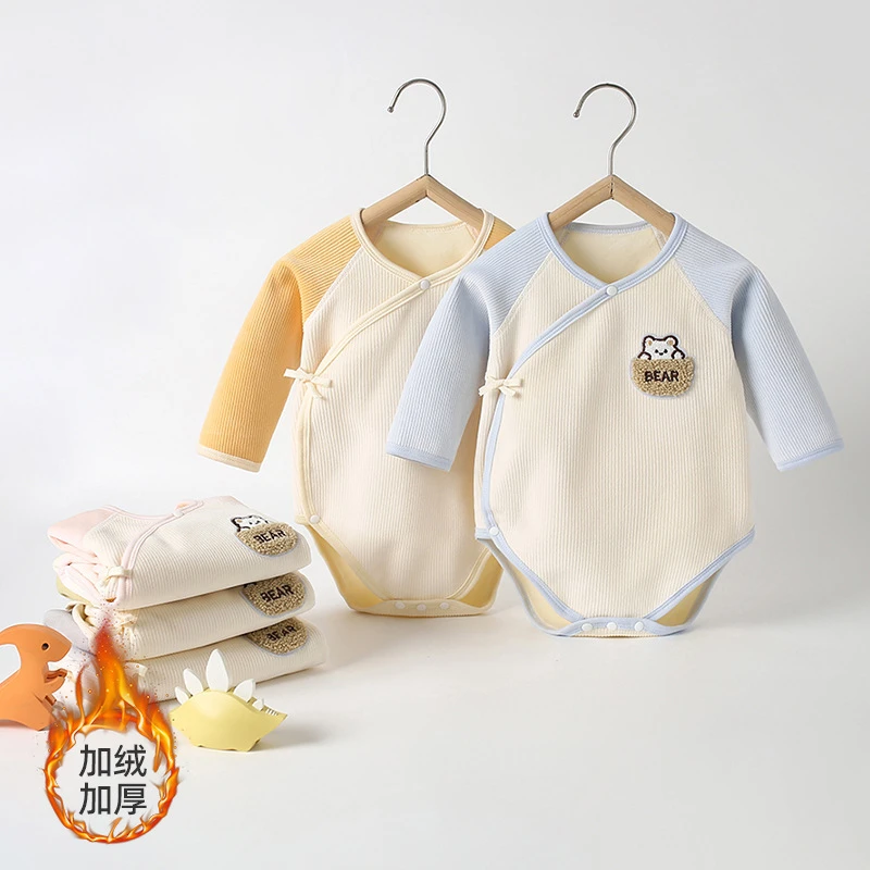 婴儿长袖系带包屁衣新生儿宝宝秋冬打底内衣春秋纯棉单穿三角哈衣