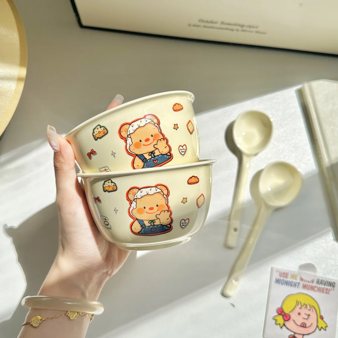 简约风釉下彩易清洗卡通元素碗早餐杯餐具碗筷吃饭碗