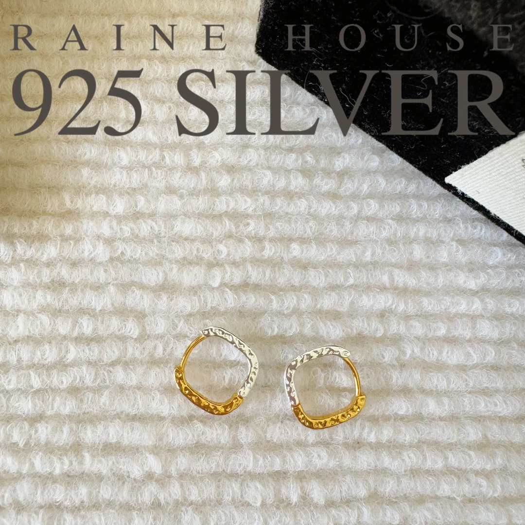 925银耳饰 【有金有银】S925银锤纹金银拼色耳扣