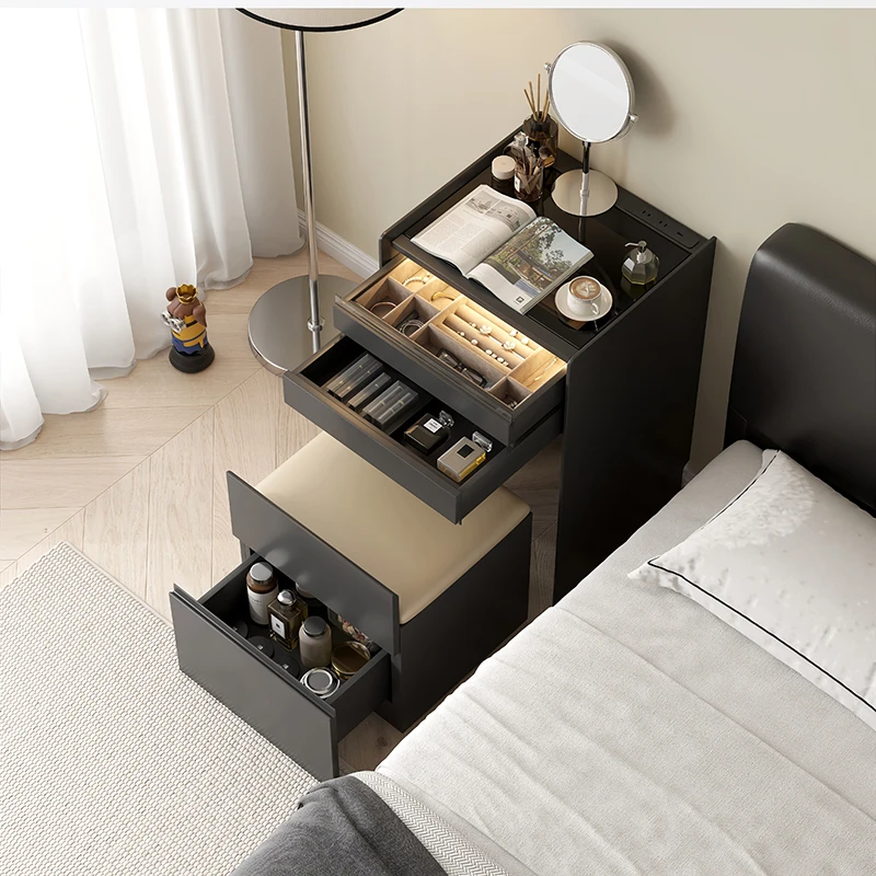 【智能床头柜妆台】意式床头柜梳妆台小型实木床边迷你卧室化妆桌