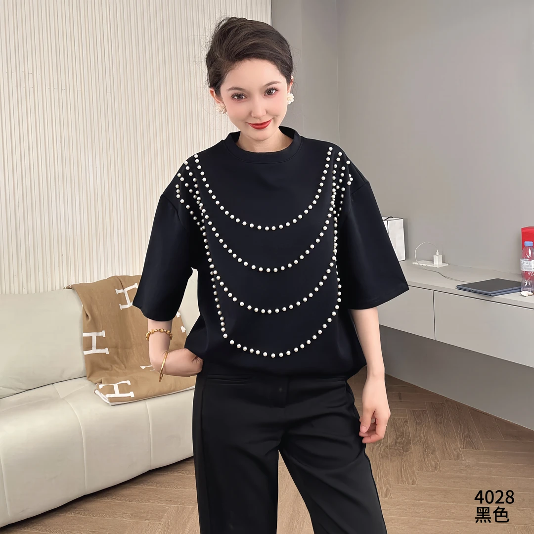 Saeda女装重工钉珠珍珠款韩版t恤YF4028