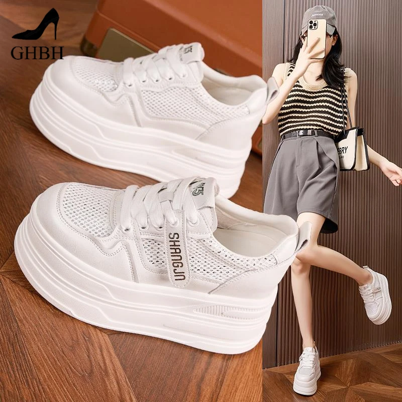 网面小白鞋女内增高女鞋百搭厚底板鞋女2025夏季新款镂空透气凉鞋