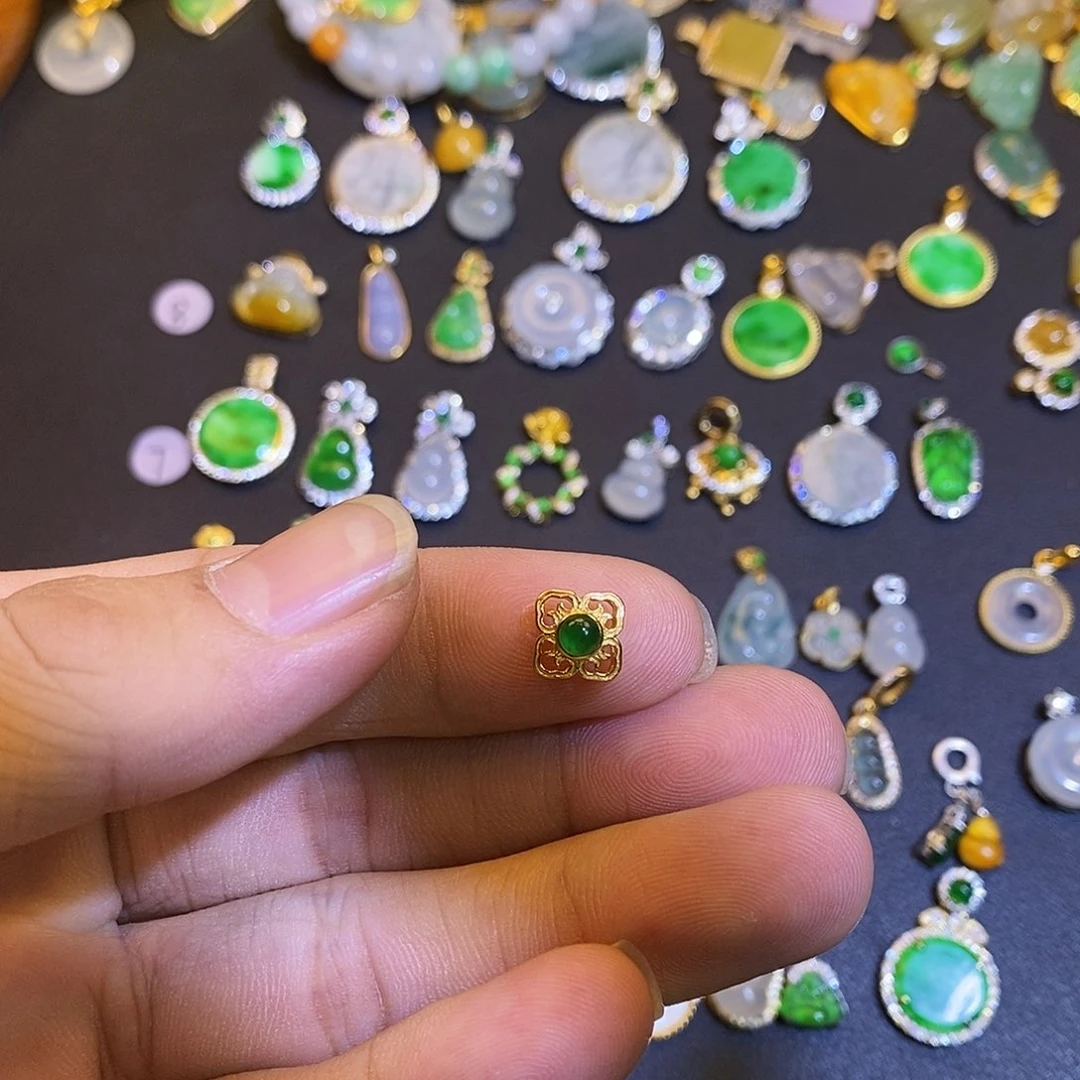 吊坠(不含链)银S925镶嵌翡翠