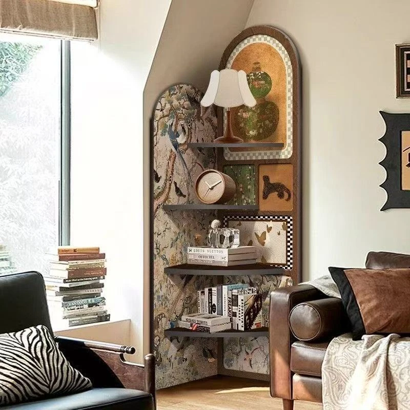 古风装饰画落地法式客厅转角柜复古卧室置物架多层墙角收纳三角03