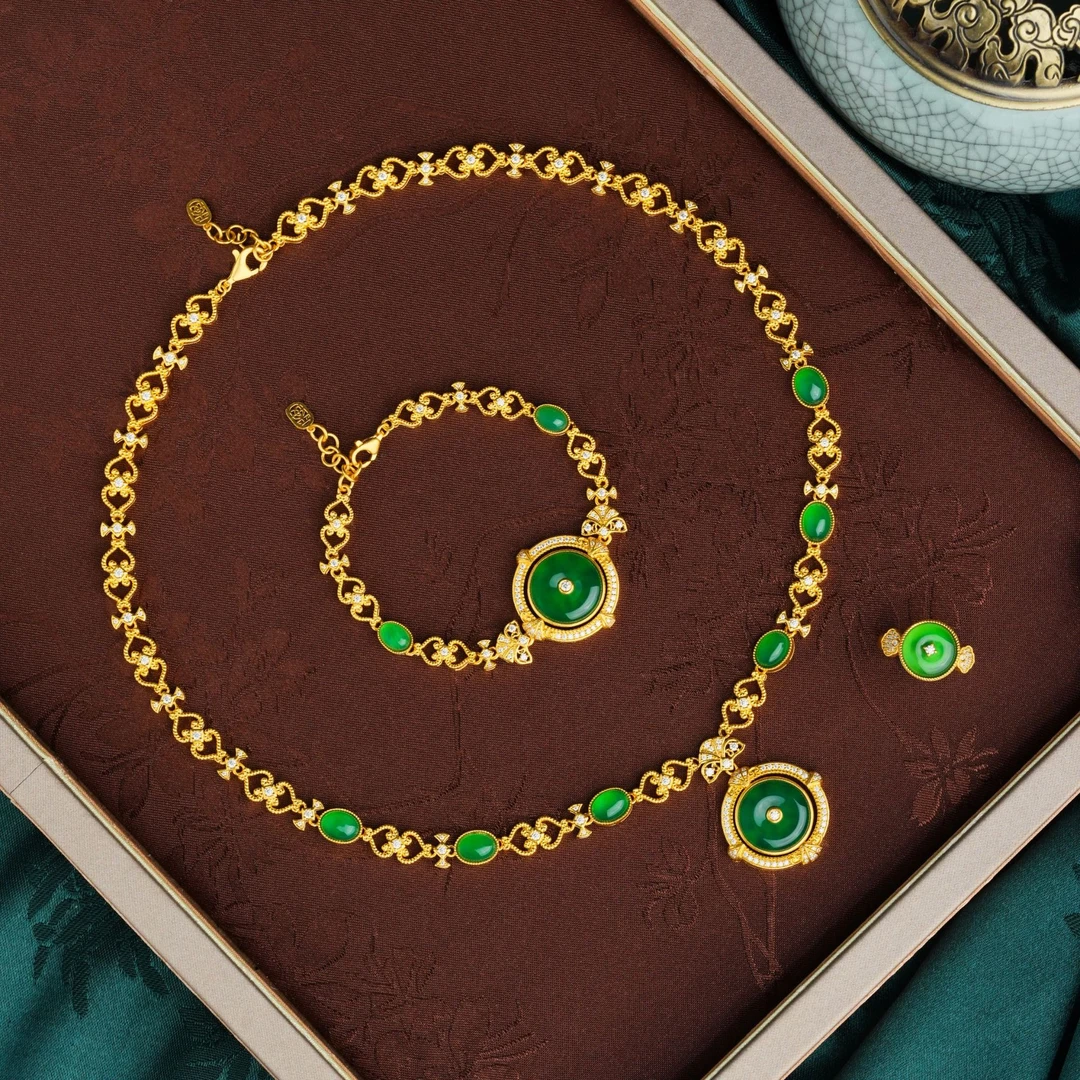 ZOCAI/佐卡伊古法黄金足金如意祥云平安扣宫廷风套装C04549