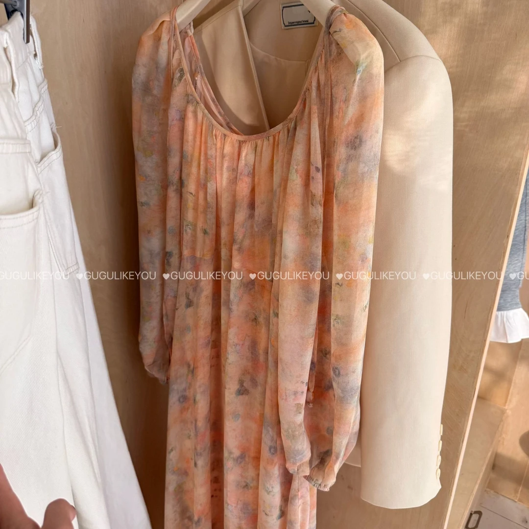 【古古】02.22新【油画裙】韩系显瘦碎花气质甜美春季连衣裙 G25131