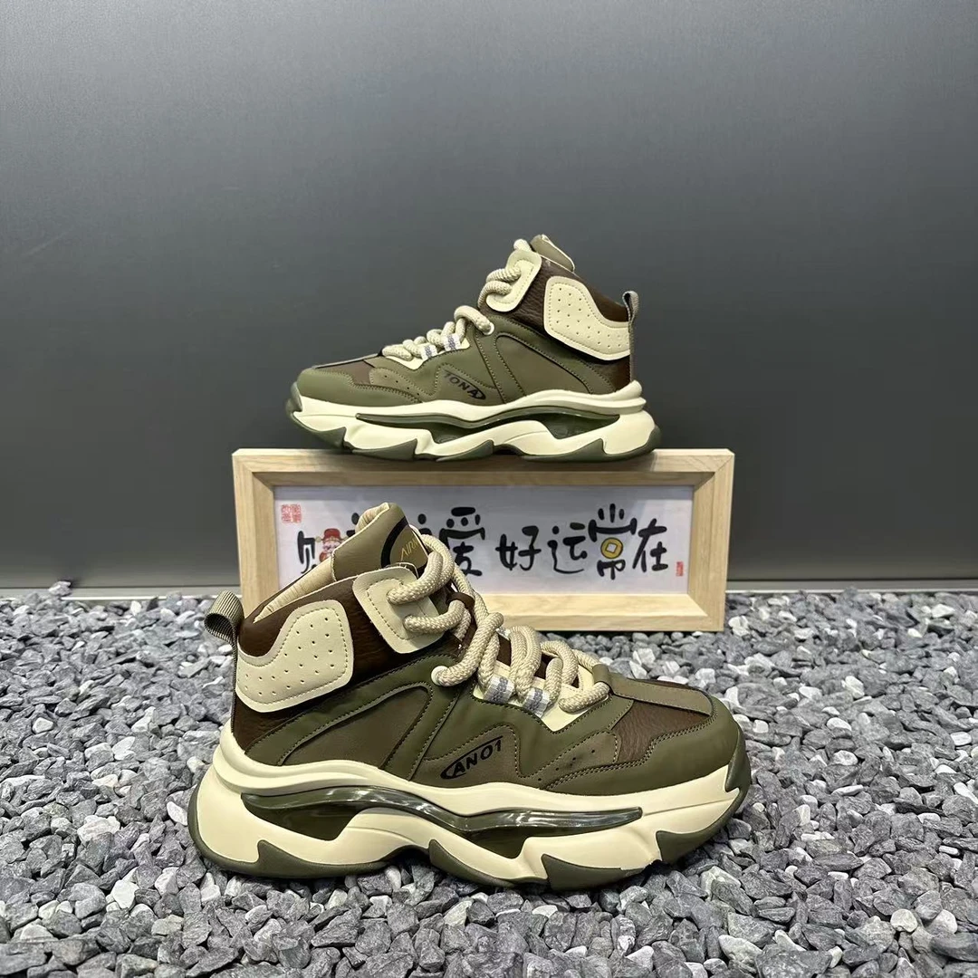 男士2025新款鞋高帮鞋软底舒适拼色厚底增高耐磨男士运动休闲鞋