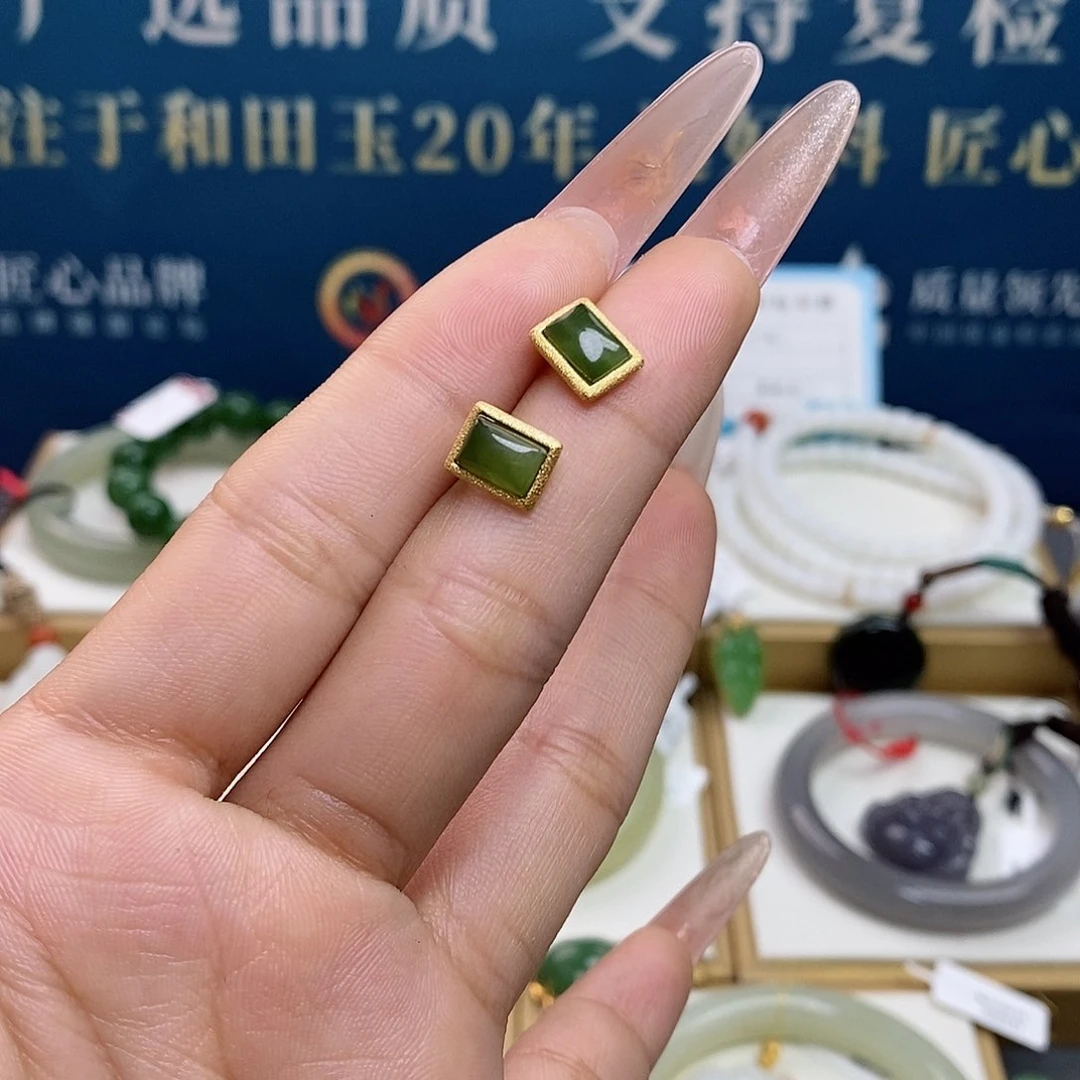 银S925镶嵌和田玉耳饰sj