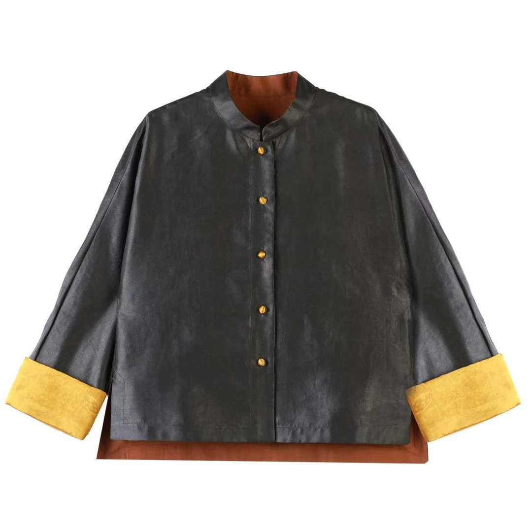 君   新中式风 194245  素平缎牛缎老料龟纹外套 L