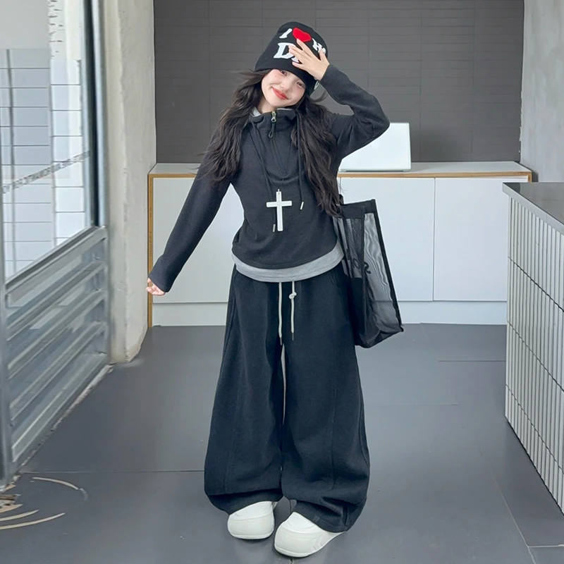 女童秋装套装2025新款儿童秋款连帽卫衣外套女大童休闲运动两件套