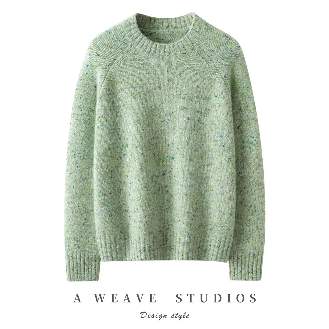 【康赛妮100%纯山羊绒】秋冬女士圆领彩点纱加厚宽松针织套衫羊绒衫