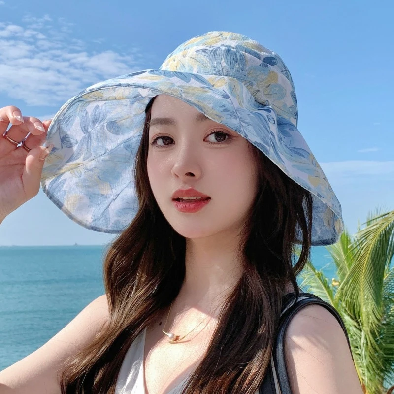 夏季女防紫外线半空顶防晒遮阳帽防风可折叠户外出游花朵太阳帽