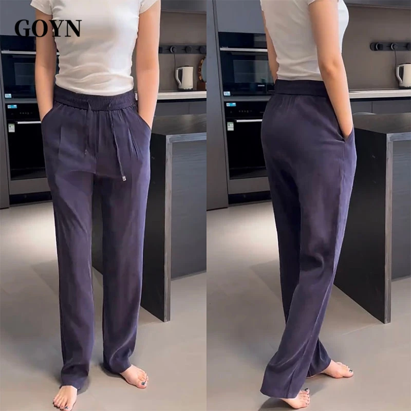 GOYN夏季男士新款高级感美式简约垂感休闲裤潮流男装宽松直筒长裤