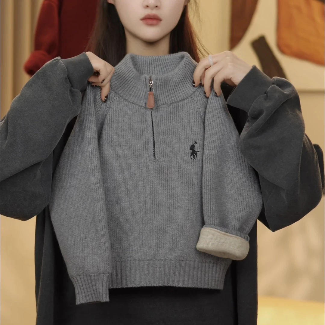 2025年秋冬加绒新款套头半拉链纯色百搭休闲时尚毛衣WL202