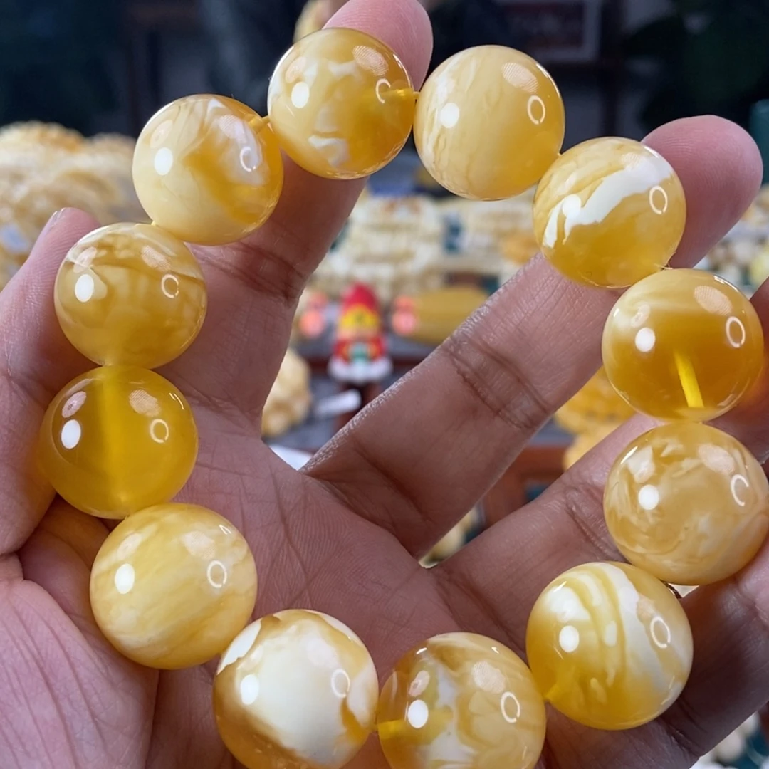 琥珀珠宝奇石未镶嵌20金白妖花手串53.99