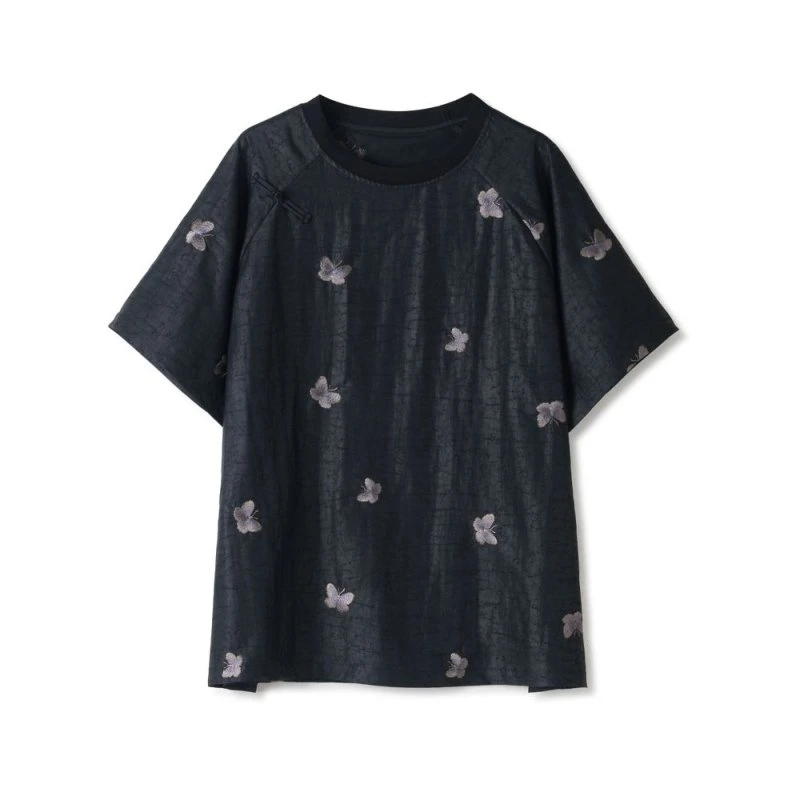 【玉洁定制】“绣蝶”香云纱夏季时尚宽松版休闲上衣LBW25188