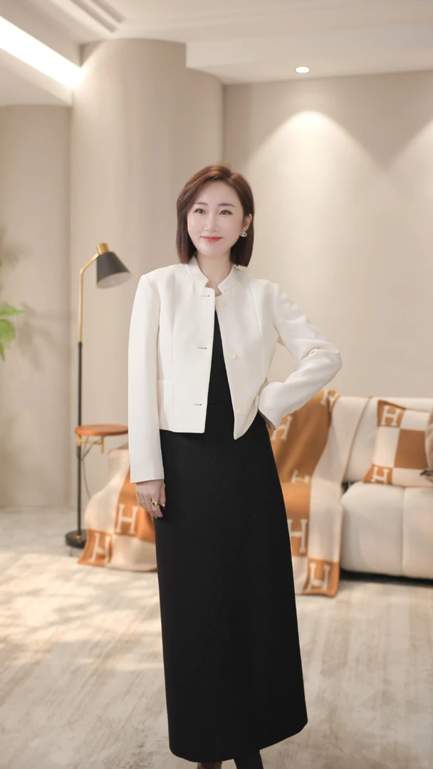 重磅定制丝羊毛单排扣立领长袖气质短款纯色小西装ZC072-1