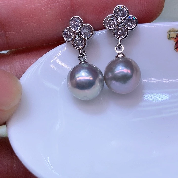 银S925镶嵌耳饰淡水珍珠